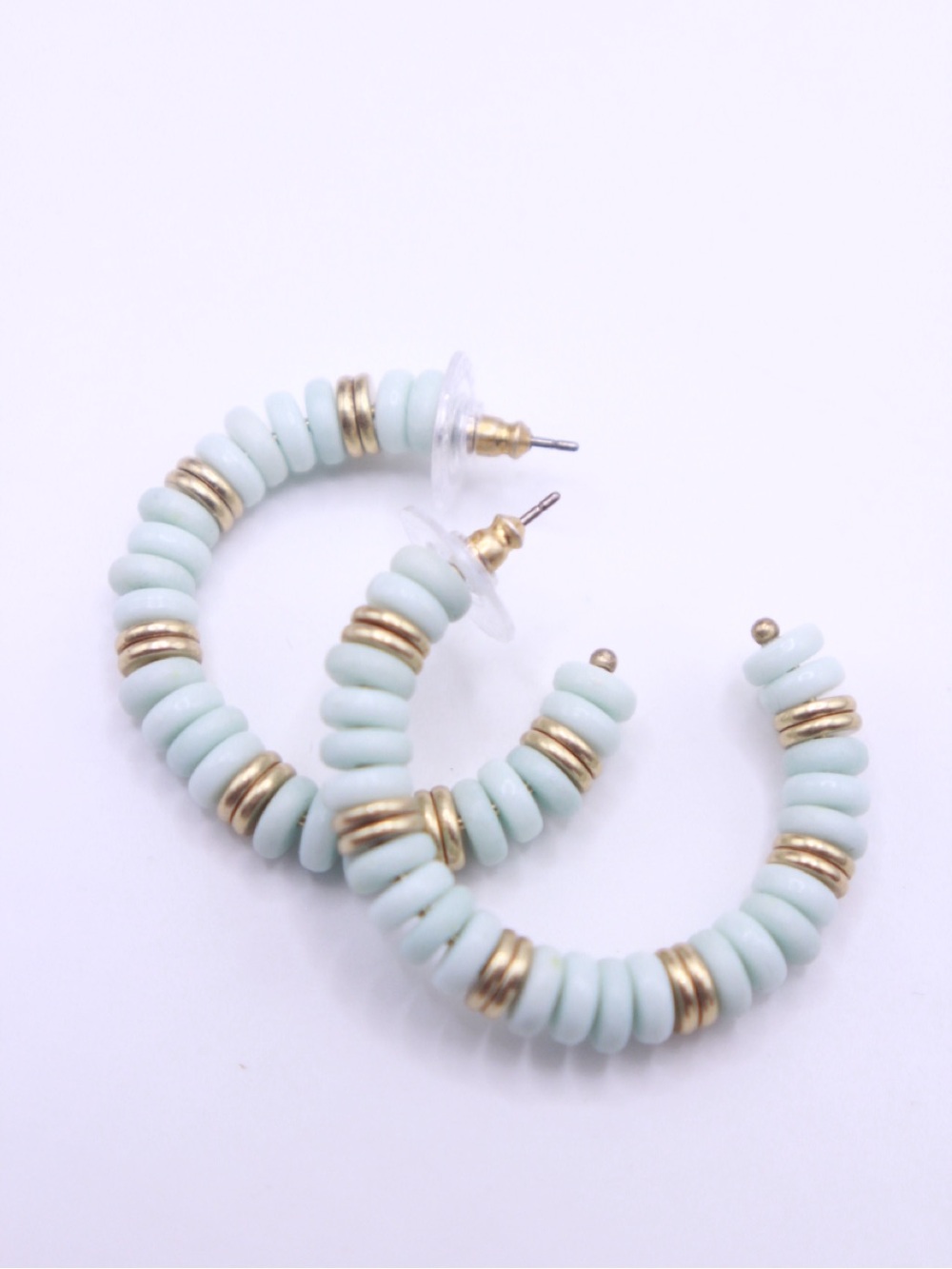 Stella & Dot Mint Beaded yHoop Earrings with Gold Accents